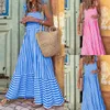 Abiti casual Abito a strisce Summer Drenpe Women senza maniche Traccia Strappy Strappia Squadra Long Beah Grande Swing Pieghe MAXI senza schienale