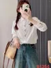 Women's Blouses Spring Cotton Embroidery Shirt Women Lapel Long Sleeve Simplicity Tops Girl Literature Loose 2024 Autumn T44611QC
