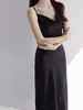 Casual jurken genieten van zomer vintage eenvoudige satijnen suspender lange jurk dames werk draag Koreaanse mode mouwloze a-line maxi