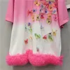 Camisetas femininas de verão Mulheres 3D Flores de borboleta Flores de fio diamantes Diamantes de miçam gradiente colorida malha de malha de babados shinestones tees salters colhere