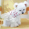 Appareils pour chiens Patché à fraise robe blanc veste vêtements pour animaux de compagnie en tulle filles chat prol sans manches swets à capuche