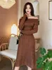 Casual Dresses Korean Fashion Lady Sticke Long A-Line Dress Women Sweater Sweet Sexy Off-Shoulder Bodycon Mujer Vestidos Stretchy Clothes