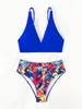 Domowe stroje kąpielowe S - XL Sexy V Neck Flowers High talia bikini żeńska kostium kąpielowy Kobiety Zestaw Bather Bathing Suit Swim K5358