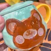 Tasses portent une tasse en céramique avec couvercle de la couronne et cuillère dessin animé durable tasse de motif animal mignon pour le lait de thé à café