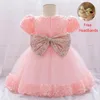 Fille robe infantile Gold Bow Wedding for kid baptême 1er anniversaire tulle fête se passer robe tout-petit princesse bébé vêtements vestido