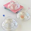 Tazze piattiere coreane in bicchiere di vetro e piattino set con lettere di moda di miscelazione tazza di caffè kawaii caffè pomeridiano tazza di dessert piatto da dessert