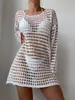 Badeanzug für Frauenbadeanzug, Häkelanzug Mesh Badebekleidung Knit Pullover Beach Kleid 2405112