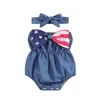 Kleidungssets geboren Baby Girl 4. Juli Outfit von der Schulter Strampler Bow American Flag Bodysuit Stirnband