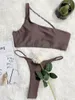 Kobiety bikinis 2024 Kobieta seksowna jednoszynkowa damska dwuczęściowa Bandeau Bandeau Set Solid Micro-Thong