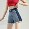 Frauen Jeans Kohuijoo Koreanische Shorts Frauen Sommer 2024 Design Fransen Kontrastfarbe Patchwork kurz sexy lässiges hellblau