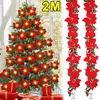 Декоративные цветы 2m Рождественские искусственные пунсеттиа аккумуляторная батарея гирлянда Света Свет Рождественский орнамент дерево