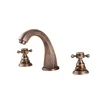 Robinets de lavabo de salle de bain Antique Brass Basin Basin Tap Double Handles Faucet 3 PCS Ensemble