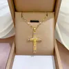 Pendant Necklaces Fashion shining artificial gemstone cross micro mosaic necklace ladies transfer beads ins collarbone chain pendant gift