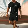 Summer Man Muscle Workout T Shirts Suit Men Tshirt and Shorts 2 Piece Set Casual Tracksuit Overdimensionerade kläder 240511