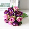 Decorative Flowers 12pcs Silk Rose Bridal Wedding Bouquets Artificial Bride Bridesmaid Cream Pink Red Purple Blue
