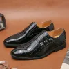 Leer Italiaanse hoogwaardige blauwe lederen schoenen voor mannen Men Leer schoenen Trouwjurk Schoenen Patent Heren Loafers Big Size: 38-46