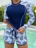 Женские купальники 2024 с длинным рукавом Rashguard Swimsuit Женщины тропические отпечатки две кусочки.