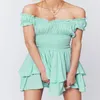 Lässige Kleider Frauen Kurzarm von der Schulterschweizer Dot Layered Ruffle Kleid Frauen Sommer Mode sexy trägerlos