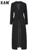 Ternos femininos Mulheres Butão preto elegante Blazer Long Blazer Vo de decote em Voneio solto Jaqueta Fit Fashion Tide Spring outono 2024 7Ab1239