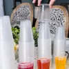 Tasses jetables pailles 50 / 100pcs en plastique transparent verres s verres extérieurs pique-nique à bois durable tasse de thé