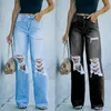 Jeans féminins Harajuku Ripped Femmes Pantalons denim Classic Deep Crotch Y2k Blue High Waist 90S Band Pantalon droit jambe droite