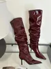 Botas Muxi-Over Knee High for Women Mirror Leather Heels Slim Candy Color