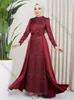 Vestidos de festa cetim lantejouno de manga longa e noite de pescoço alto hijab baest vestido formal Mulheres islâmicas Uma linha marroquina caftan