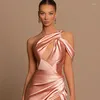 Party Dresses Pink Formal Mermaid Prom Evening One Shoulder Floor Length Dress High Split Night Gowns Robe De Mariee