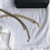 Kedjor Designer's Black Gold Round Midje kedja med bältesmetallläder rep kohud flätat tunt halsband