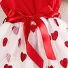 Girl Dresses Kids Dress 4-7 Years Red Wing-Sleeve Heart Pattern Patchwork Tulle Baby Birthday Party Festival Costume