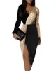 Sexy très élégant Black Luxury Prom Sequins Cocktail Party Svening Robes Chiques Femmes Long Manche en V V Vêtements de robe Bodycon 240511