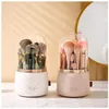 360° Rotating Makeup Brushes Holder With Lid Lipstick Organizer Cosmetic Storage Make Up Tools Box Jewelry Pencil Case Container 240429