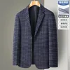 Mäns kostymer fritid Löst marinblå Kontrollstruktur Spring och Summer Young Suit Fashion Trend Casual Coat