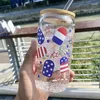 Weingläser Sommer transparentes Glas Rotblau Eismuster Iced Coffee Tasse mit Lidstraw -Geschenken für den 4. Juli Independence Day