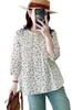 Blouses pour femmes Spring Cotton Flower Imprimé Shirt Femme O Cou Longe à manches longues Tops Fille Girl La littérature Blouse 2024 AUTUN T444157QC