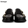 Casual Shoes Double Gold Metal Buckle Thick Platform Men Genuine Leather Formal Spring Slip On Office Work Dress Loafers