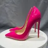 Vestido sapatos heelgoo mulheres sexy rosa patente pontual dedo alto para o designer de gubs de festas deslize em bombas de estilete 12cm 10cm 8cm