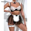 Yimunancy maid lingerie set mujeres 5piece de encaje sujetador breve ropa interior sexy guarter intimate 240510