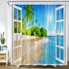 Rideaux de douche Ocean Landscape Island Coconut Tree Sea Waves Beach Hawaiian Polyester Salle Bathroom Curtain Decor avec crochets