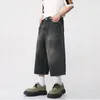 Koreańska moda letnie dżinsy retro dżinsy szerokie nogi szorty Flear Flare Flare Fit Dżinsy Mężczyzna 240507