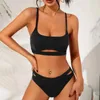 Swimwear féminin Femme Black Split Bikini Sexy Sexy Hollow Beach Vacation Three Point Set Set Femmes Bayan 2024