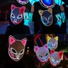 Demon Wire Blowing Slayer Kimetsu El No Yaiba Personnages Cosplay Costumes Accessoires Anime japonais Fox Halloween LED Mask 0416