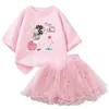 Kläder sätter flickor modekläder set Summer Rabbit Ear T-shirt och fluffy tutu Dance Ski Childrens Clothing 2st Set Holiday Party Clothingl2405