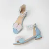 Chaussures décontractées d'été cofortables blue rose sandales belles orteils rond à talon bas école dame plus petite taille 10 28 30 43