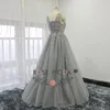 Robes de fête rose moda robe de soirée en dentelle gris argenté 3d fleurs longues robe de bal longue formel