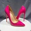 Vestido sapatos heelgoo mulheres sexy rosa patente pontual dedo alto para o designer de gubs de festas deslize em bombas de estilete 12cm 10cm 8cm