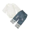 Conjuntos de roupas 0-24m meninas de meninas de cair roupas de manga longa Triângulo Triângulo Triângulo Top Hole Jeans 2pcs