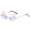 Party Supplies 2024 Lunettes de soleil libellule Europe et la personnalité des États-Unis Personnalités steampunk Rimless Gradient Wings Glasses