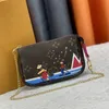 2024 HIGH QUALITY Brand Luxury Designer Women Shoulder bag Cartoon Fashion Gold Chain Tote Clutchbag Crossbody Handbags Pochette Chain Bags Removable Wallet