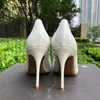 Scarpe vestite donne bianche solide brevetti lucidi puntati punta di punta elegante donna elegante slittamento semplice su pompe a spillo dimensioni 33-45